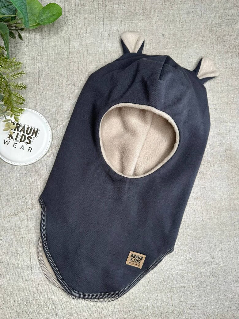 Ziemas ķivercepure ar lāča austiņām - Tumši pelēka ar bēšu oderi